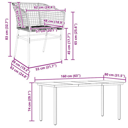 7 Piece Garden Dining Set Black Poly Rattan Glass