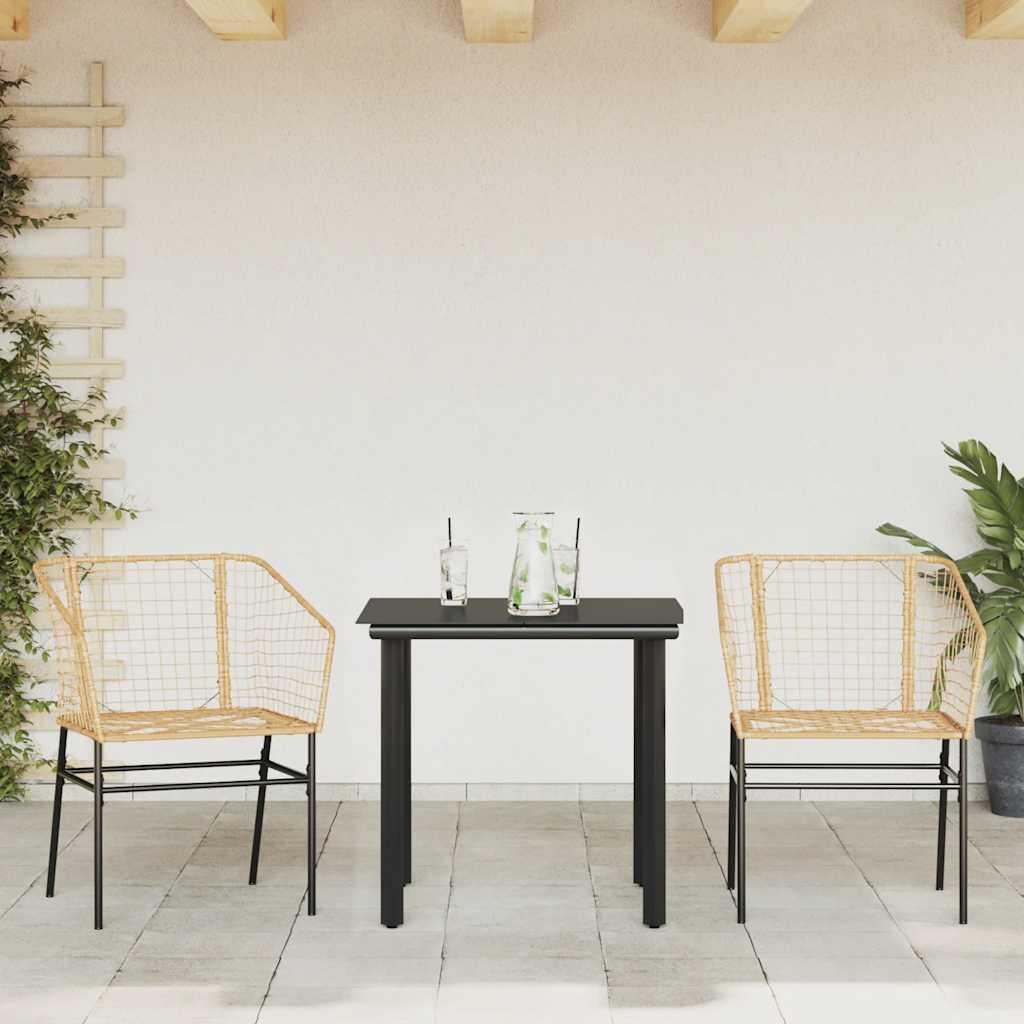 3 Piece Garden Dining Set Brown Poly Rattan Glass