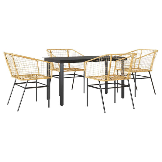 5 Piece Garden Dining Set Brown Poly Rattan Glass