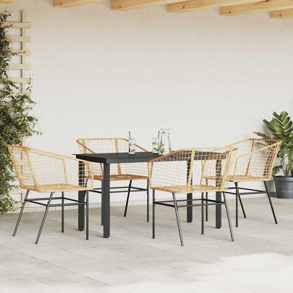 5 Piece Garden Dining Set Brown Poly Rattan Glass