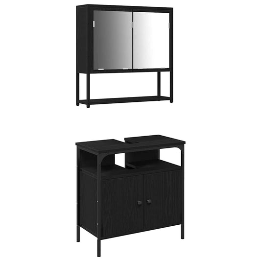 Bathroom Furniture Set 2 pcs Black Engineered wood
