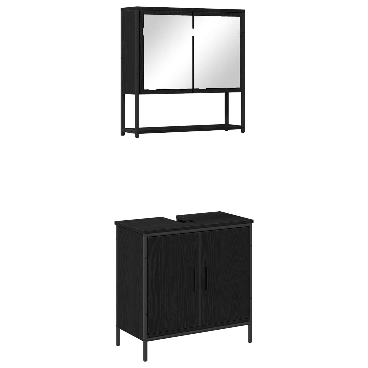 Bathroom Furniture Set with Shelf 2 pcs Black Engineered wood