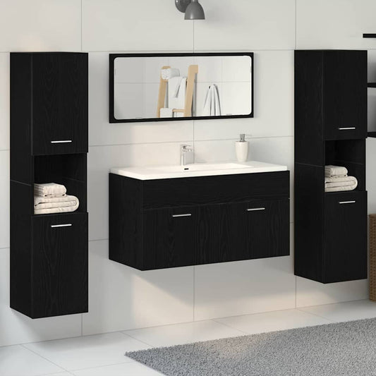 Bathroom Furniture Set 4 pcs Black Oak Engineered Wood