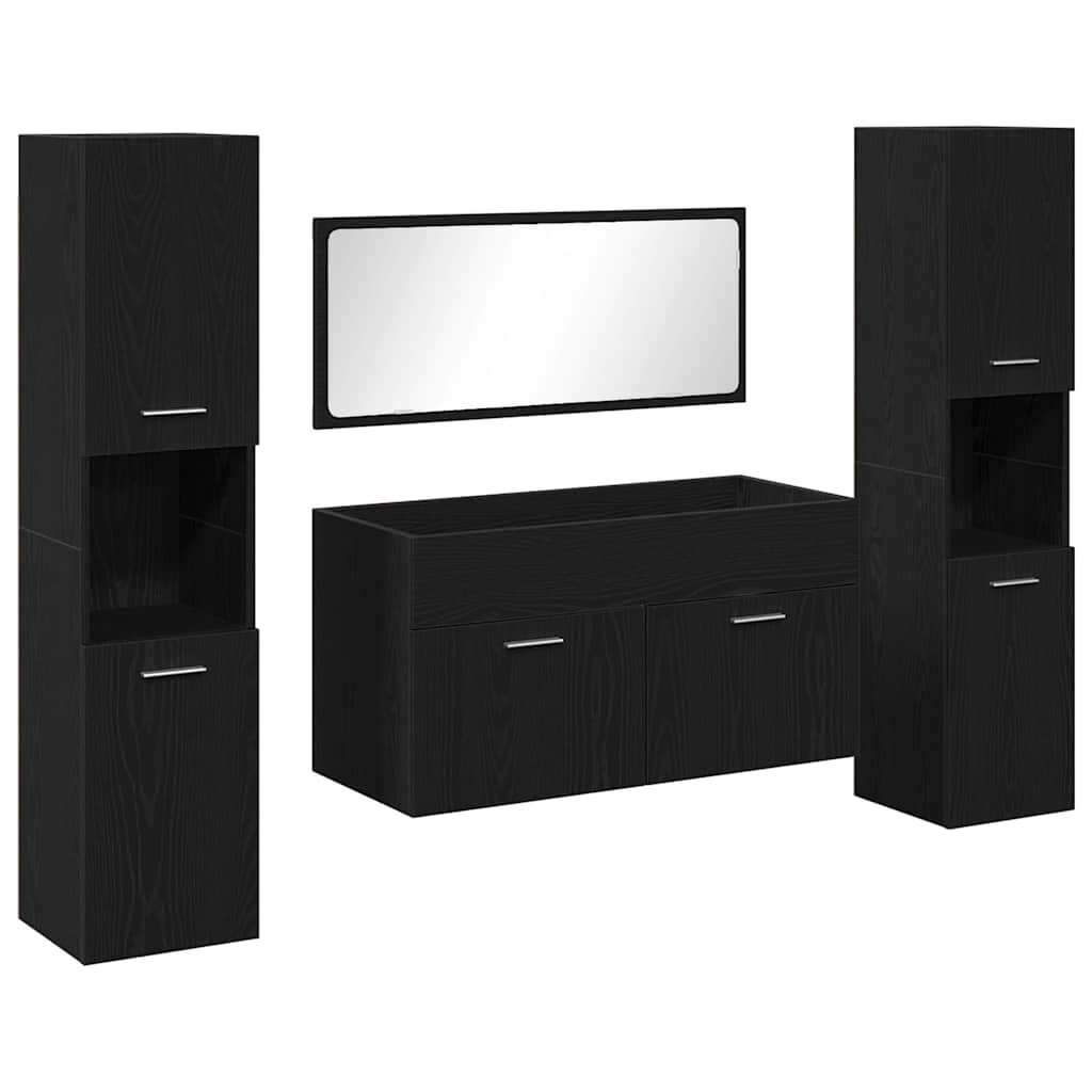 Bathroom Furniture Set 4 pcs Black Oak Engineered Wood