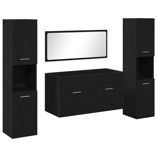 Bathroom Furniture Set 4 pcs Black Oak Engineered Wood