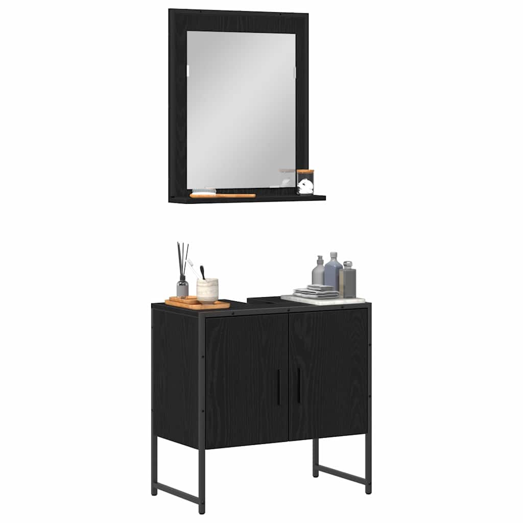 Bathroom Furniture Set Wall-mounted 2 pcs Black Engineered wood