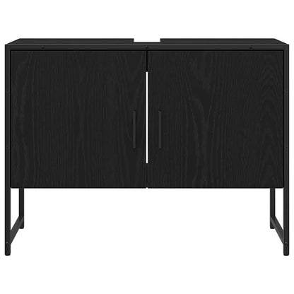 Bathroom Furniture Set Wall-mounted 2 pcs Black Engineered wood