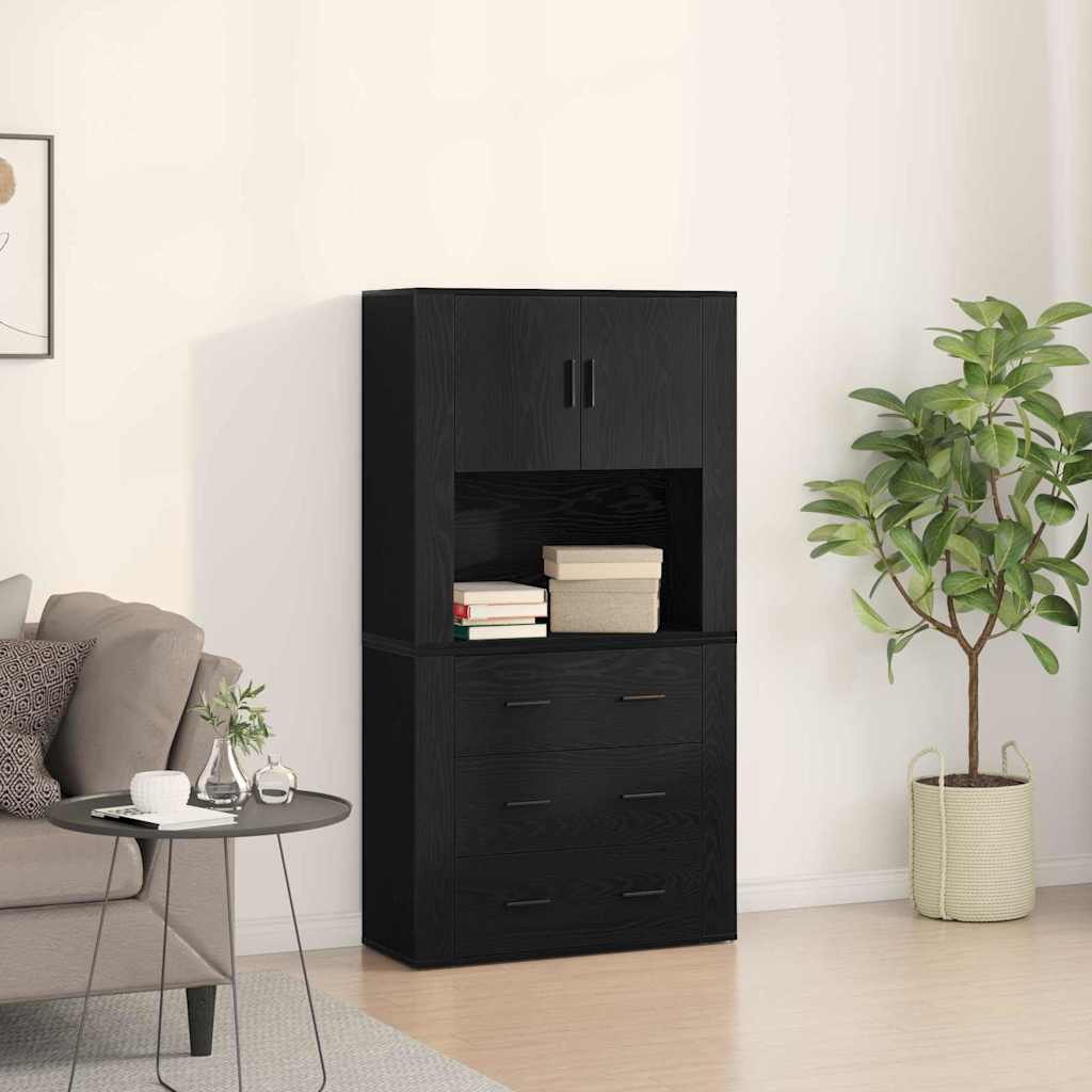 Highboard Black Oak 80 x 33 x 150 cm Engineered Wood