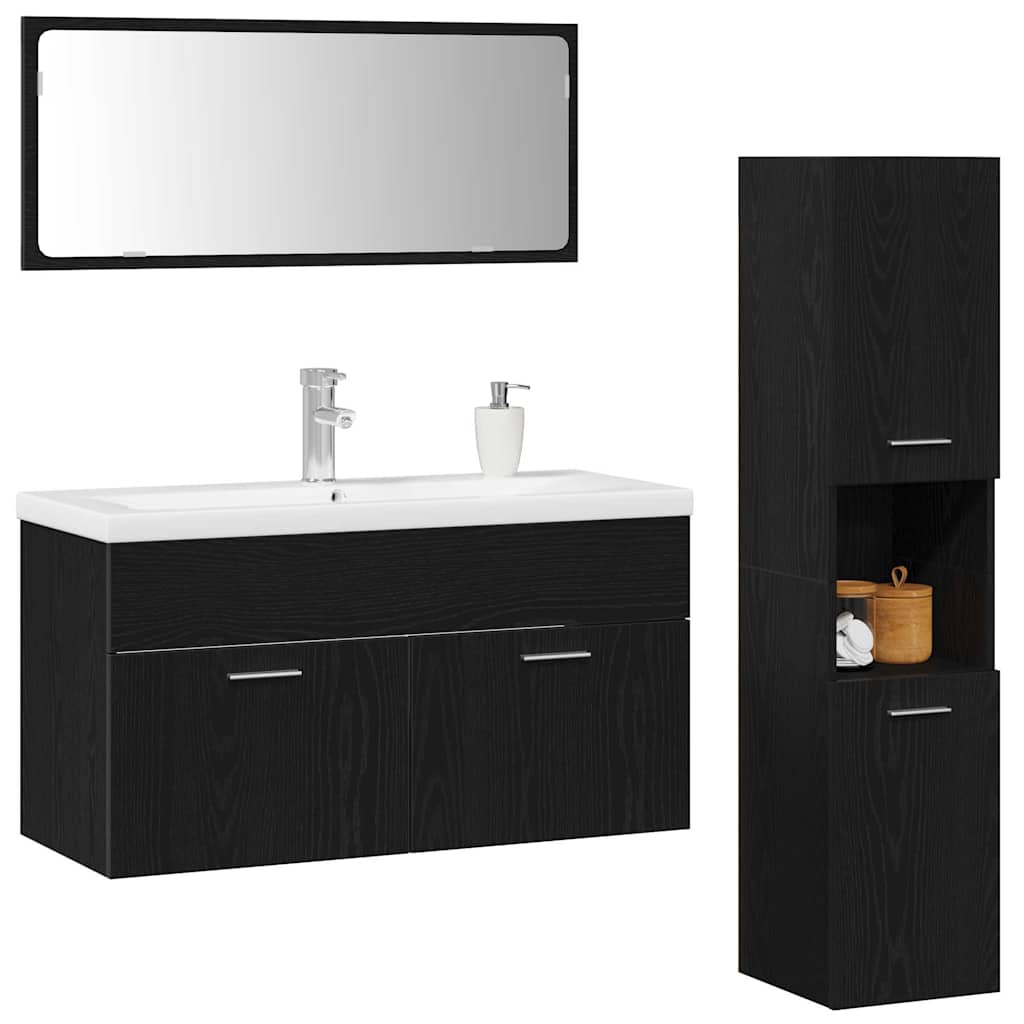 Bathroom Furniture Set 4 pcs Black Oak Engineered Wood