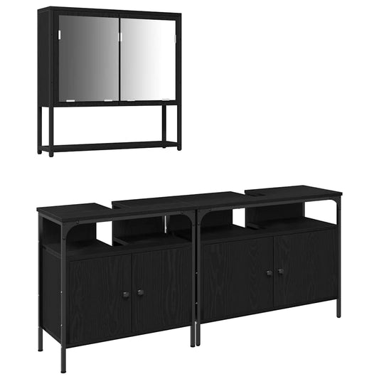 Bathroom Furniture Set 3 pcs Black Engineered wood