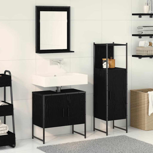 Bathroom Furniture Set 3 pcs Black Engineered wood