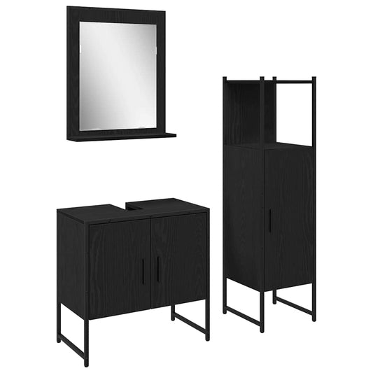 Bathroom Furniture Set 3 pcs Black Engineered wood