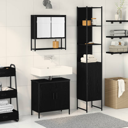 Bathroom Furniture Set with Shelf 3 pcs Black Engineered wood