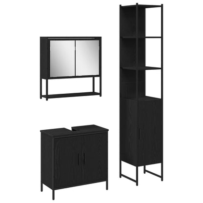 Bathroom Furniture Set with Shelf 3 pcs Black Engineered wood