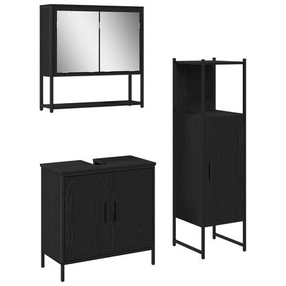 Bathroom Furniture Set with Shelf 3 pcs Black Engineered wood