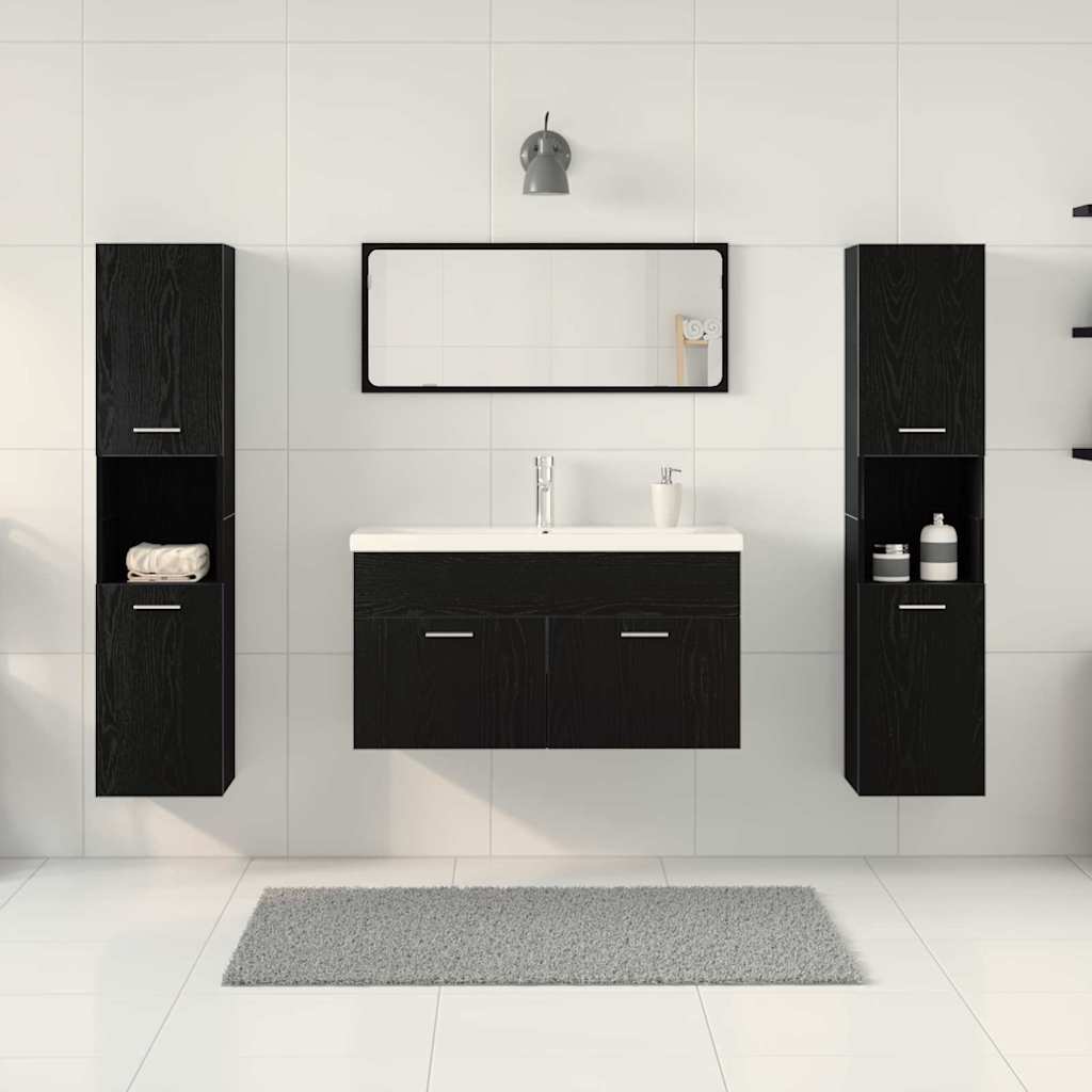 Bathroom Furniture Set 4 pcs Black Oak Engineered Wood