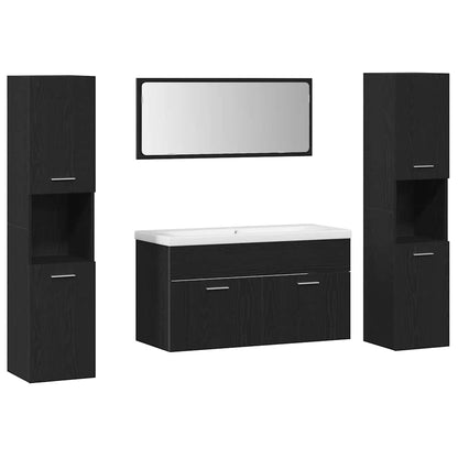 Bathroom Furniture Set 4 pcs Black Oak Engineered Wood