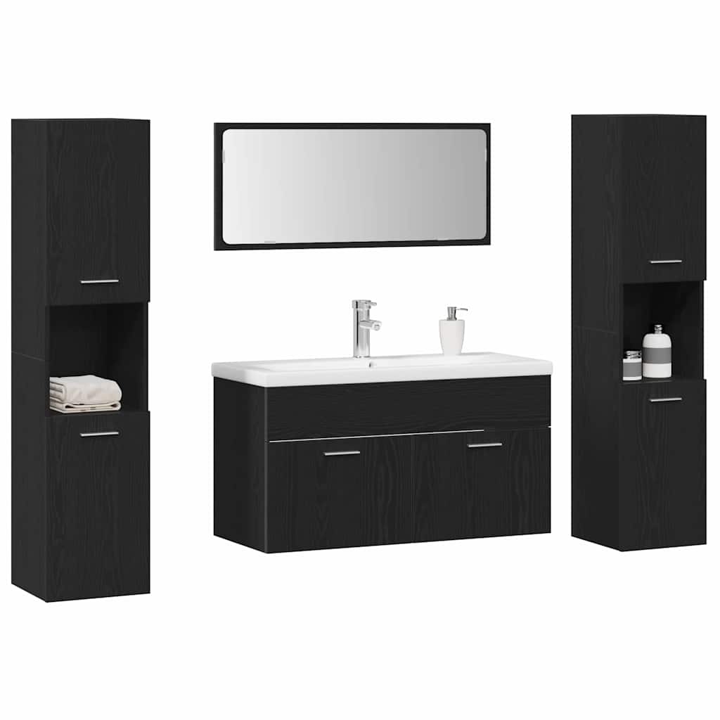 Bathroom Furniture Set 4 pcs Black Oak Engineered Wood