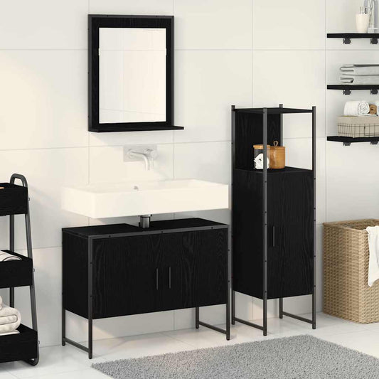 Bathroom Furniture Set 3 pcs Black Engineered wood