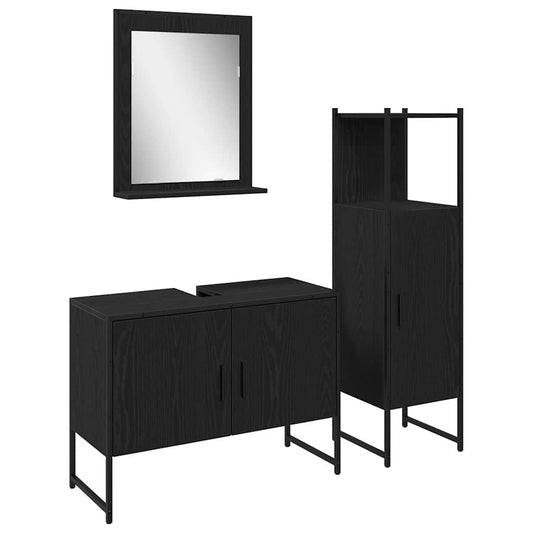 Bathroom Furniture Set 3 pcs Black Engineered wood