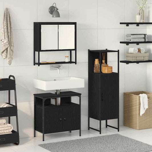 Bathroom Furniture Set 3 pcs Black Engineered wood