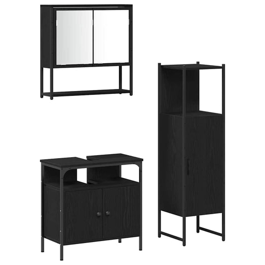 Bathroom Furniture Set 3 pcs Black Engineered wood