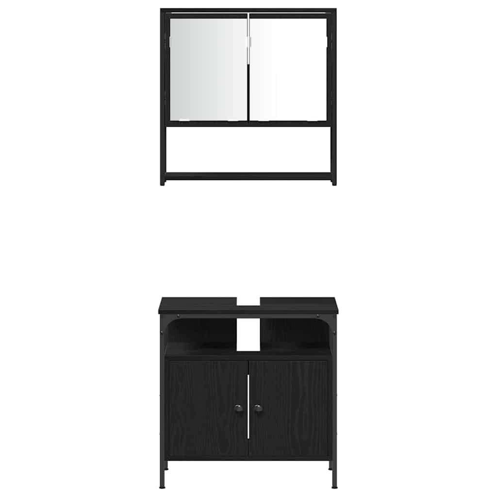 Bathroom Furniture Set with Shelf 3 pcs Black Engineered wood