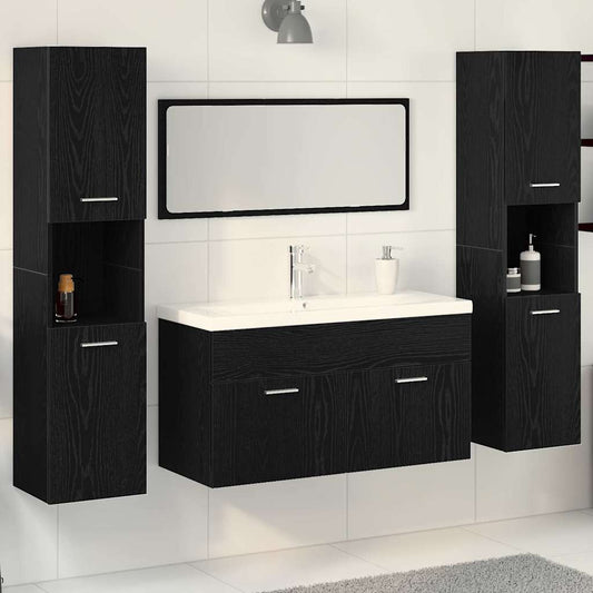 Bathroom Furniture Set 4 pcs Black Oak Engineered Wood