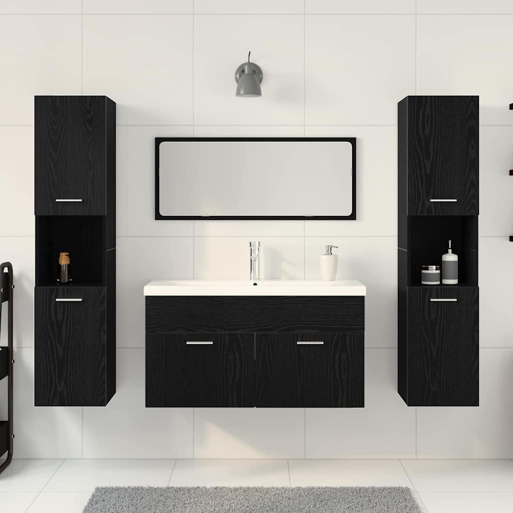 Bathroom Furniture Set 4 pcs Black Oak Engineered Wood