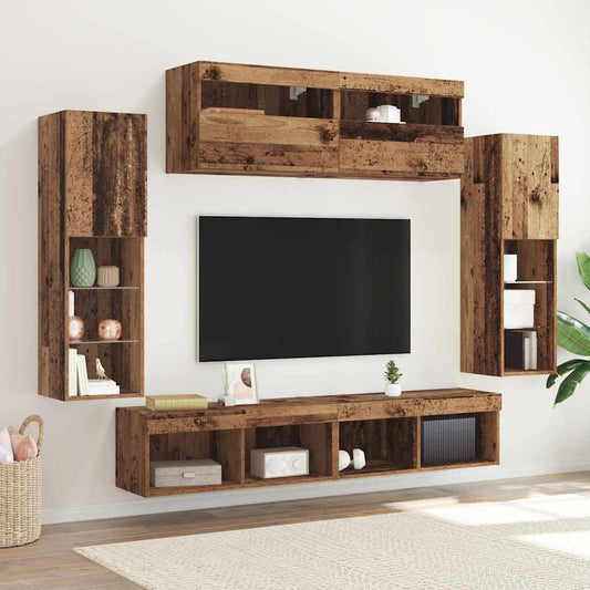 TV Cabinet Set 6 pcs Old wood Engineered wood