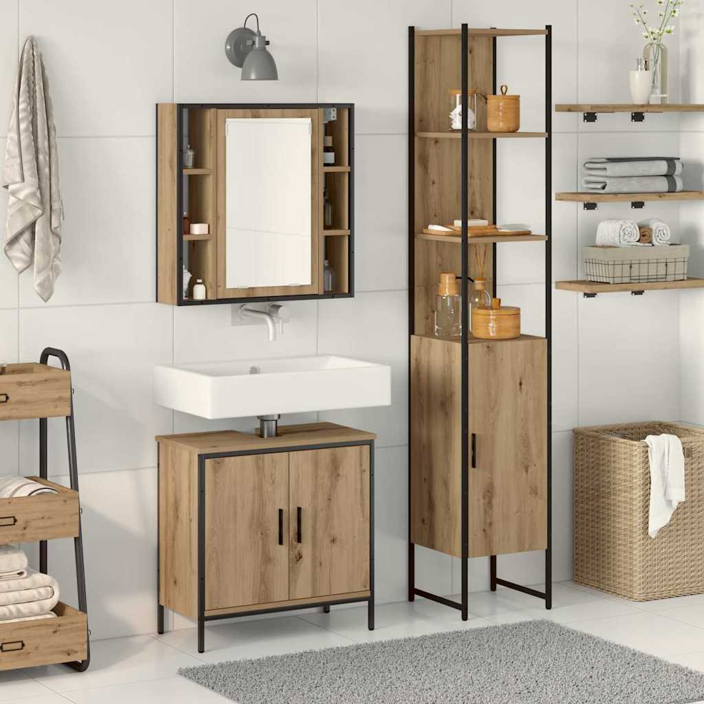 Bathroom Vanity Units with Shelf 3 pcs Brown Engineered wood