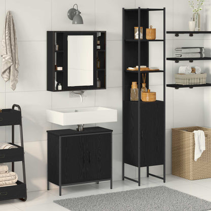 Bathroom Vanity Units with Shelf 3 pcs Black Engineered wood