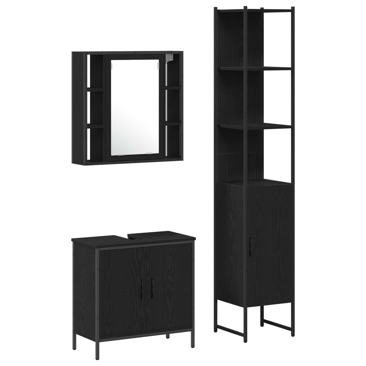 Bathroom Vanity Units with Shelf 3 pcs Black Engineered wood
