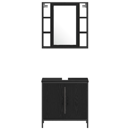 Bathroom Vanity Units with Shelf 3 pcs Black Engineered wood