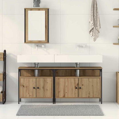 Bathroom Vanity Units with Shelf 3 pcs Brown Engineered wood