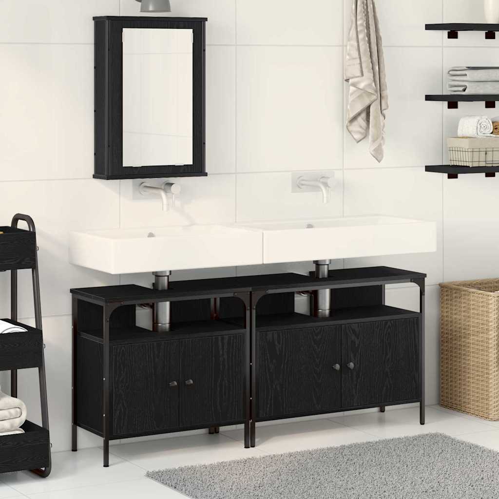 Bathroom Vanity Units with Shelf 3 pcs Black Engineered wood