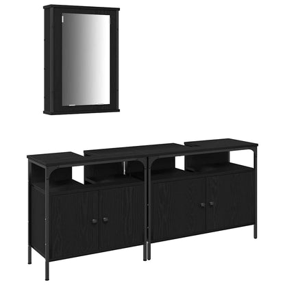 Bathroom Vanity Units with Shelf 3 pcs Black Engineered wood