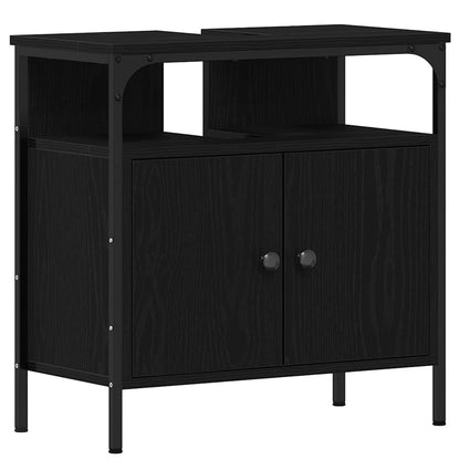 Bathroom Vanity Units with Shelf 3 pcs Black Engineered wood