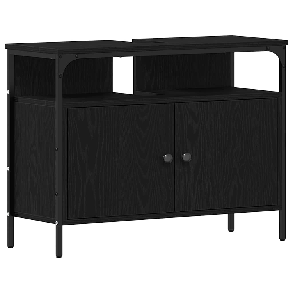 Bathroom Vanity Units with Shelf 3 pcs Black Engineered wood