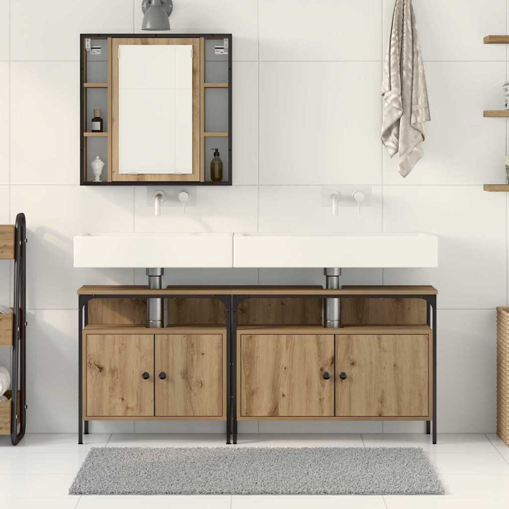 Bathroom Vanity Units with Shelf 3 pcs Brown Engineered wood