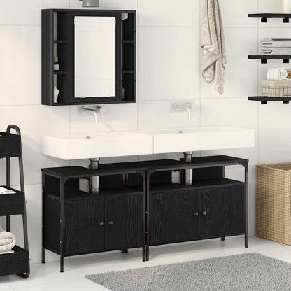 Bathroom Vanity Units with Shelf 3 pcs Black Engineered wood