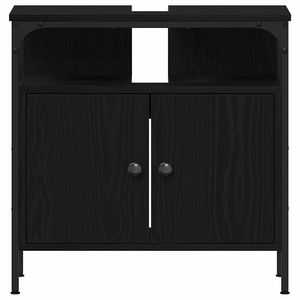 Bathroom Vanity Units with Shelf 3 pcs Black Engineered wood