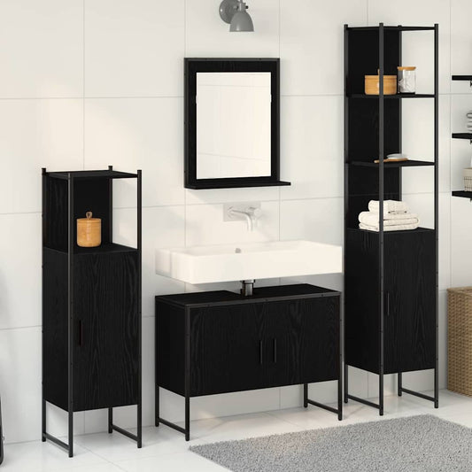 Bathroom Furniture Set 4 pcs Black Engineered wood