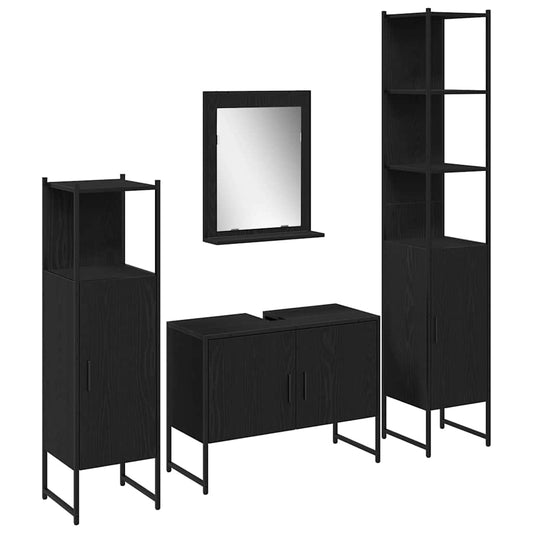 Bathroom Furniture Set 4 pcs Black Engineered wood