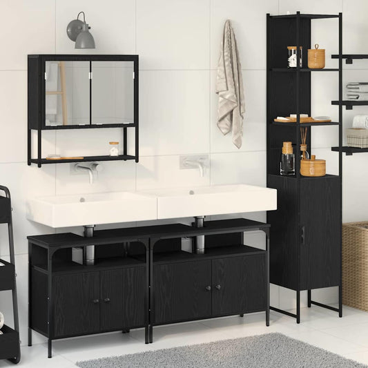 Bathroom Furniture Set 4 pcs Black Oak Engineered Wood