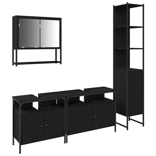 Bathroom Furniture Set 4 pcs Black Oak Engineered Wood