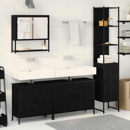 Bathroom Furniture Set with Shelf 4 pcs Black Engineered wood