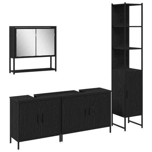Bathroom Furniture Set 4 pcs Black Engineered wood