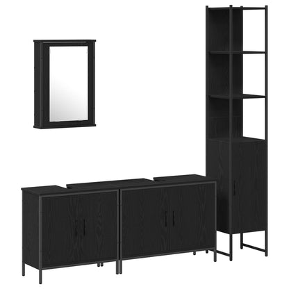 Bathroom Furniture Set with Shelf 4 pcs Black Engineered wood