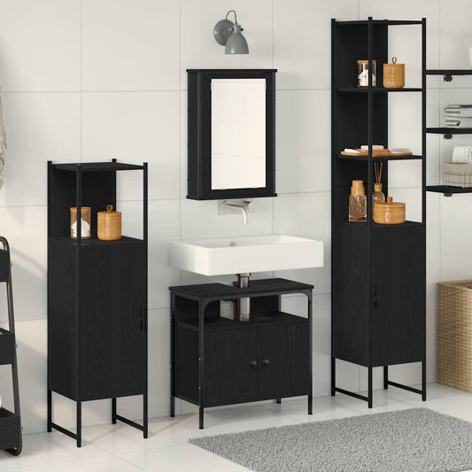 Bathroom Furniture Set 4 pcs Black Oak Engineered Wood